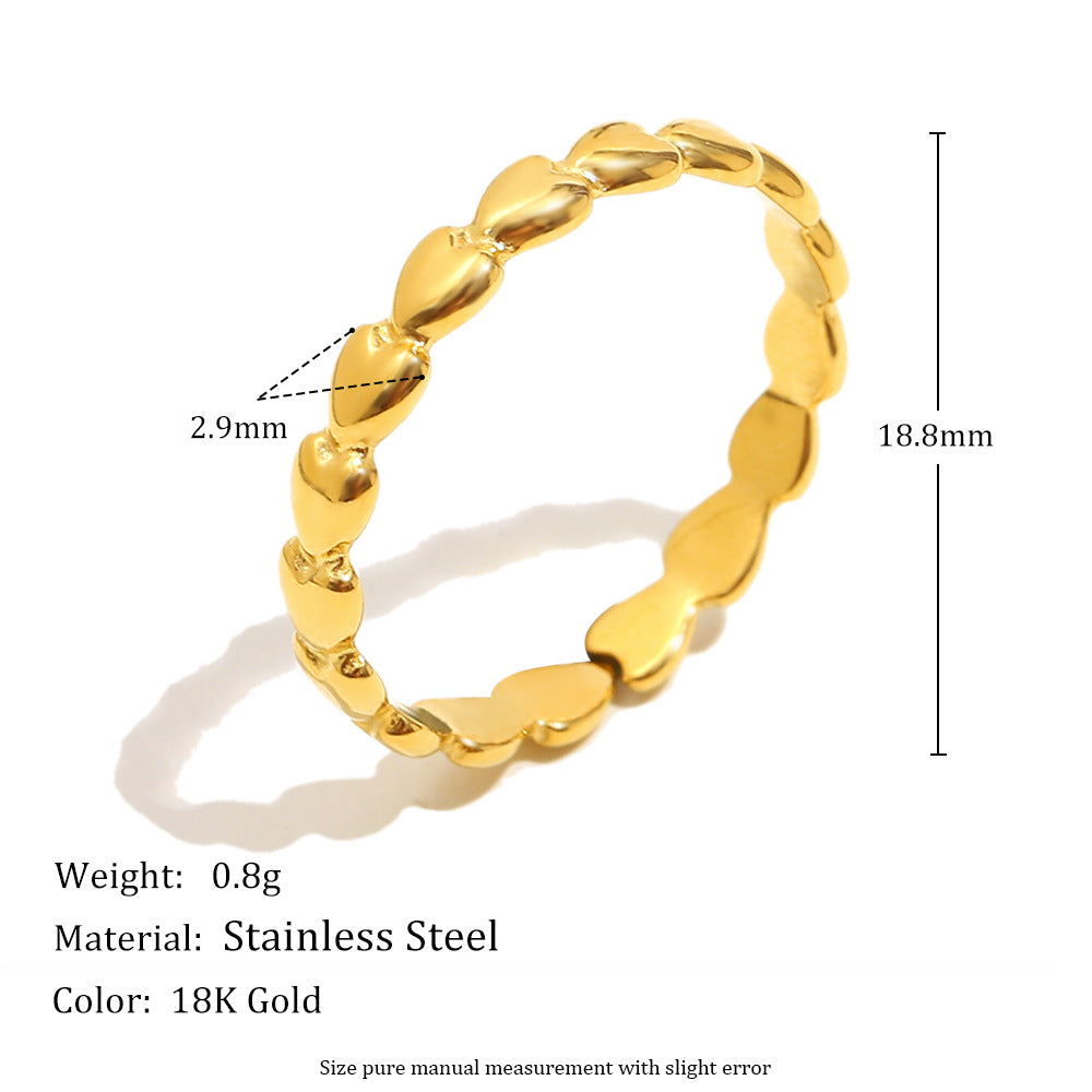 Anello da donna minimalista retrò a forma di cuore con tonalità fredde, in acciaio inossidabile placcato oro 18 carati