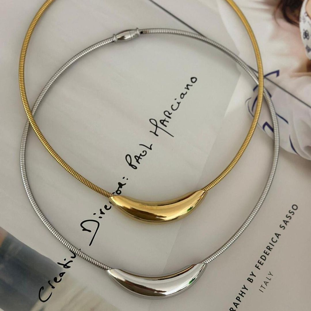 Gargantilla chapada en acero inoxidable con forma de U, estilo minimalista francés retro, para mujer