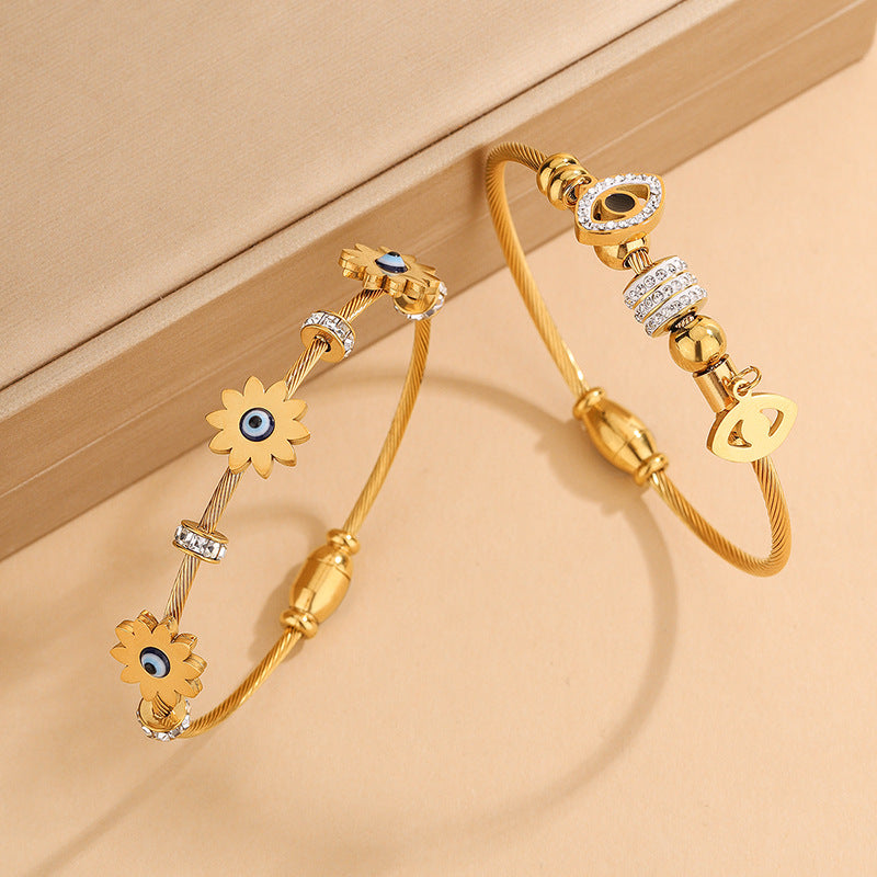 18K Gold Plated Stainless Steel Round Evil Eye Bracelet