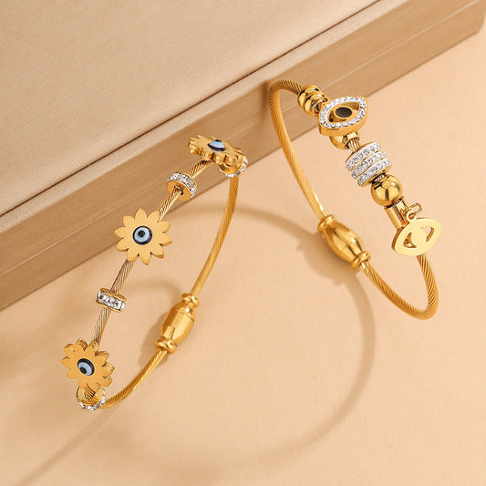 18K Gold Plated Stainless Steel Round Evil Eye Bracelet