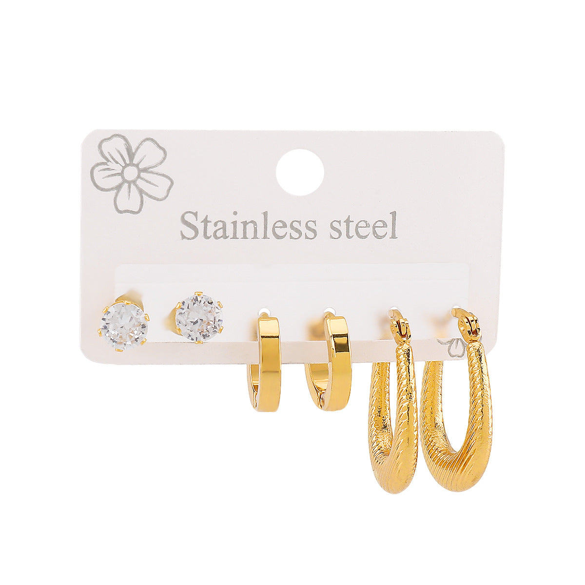 Aretes Minimalistas Geométricos de Acero Inoxidable Bañados en Oro de 14K con Detalles de Pedrería