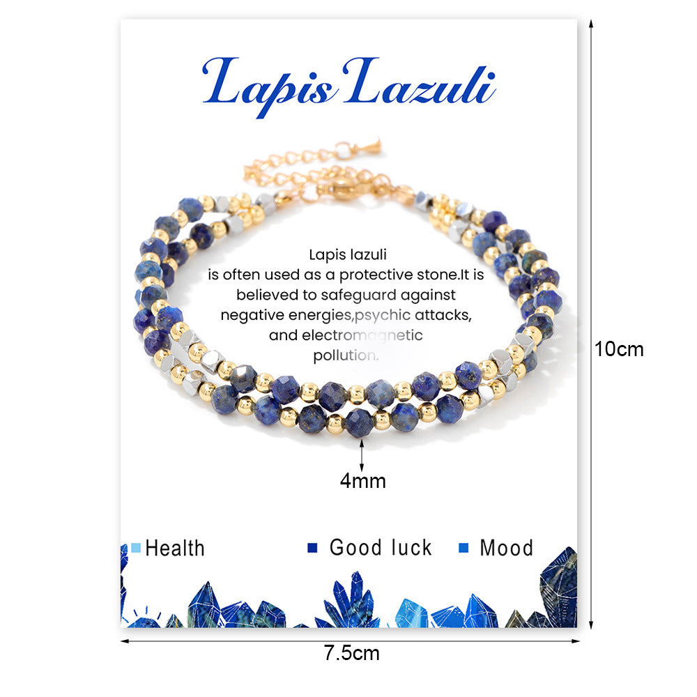 Faceted Amethyst Crystal Beaded Bracelet with 18K Gold Plated Stainless Steel Lobster Clasp Unisex