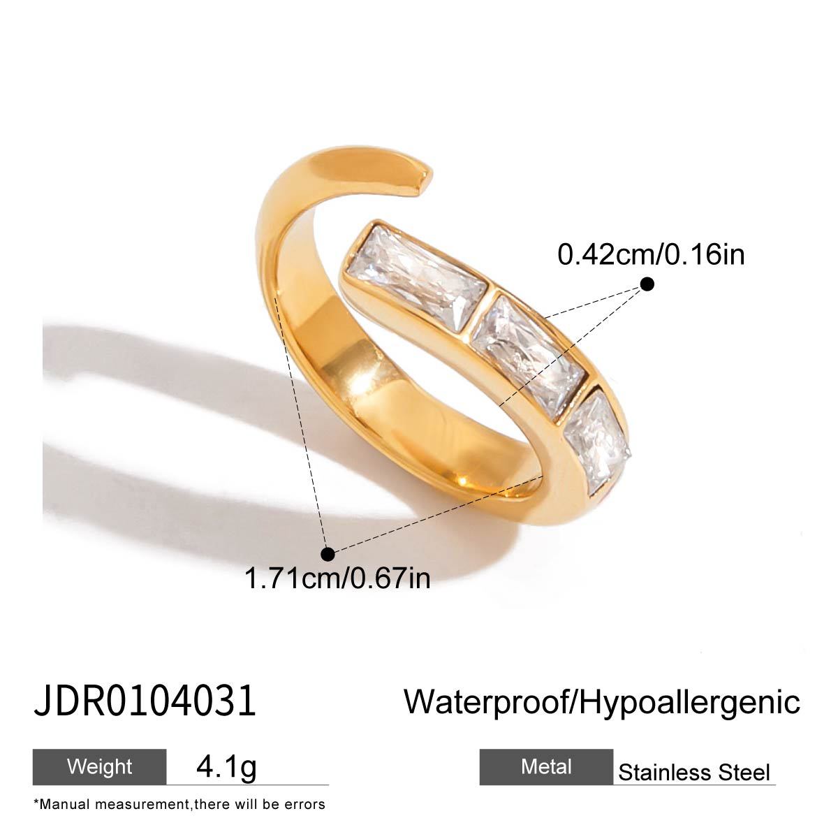 Minimalist Elegant Geometric Square Stainless Steel PVD Ring with Cubic Zirconia for Women