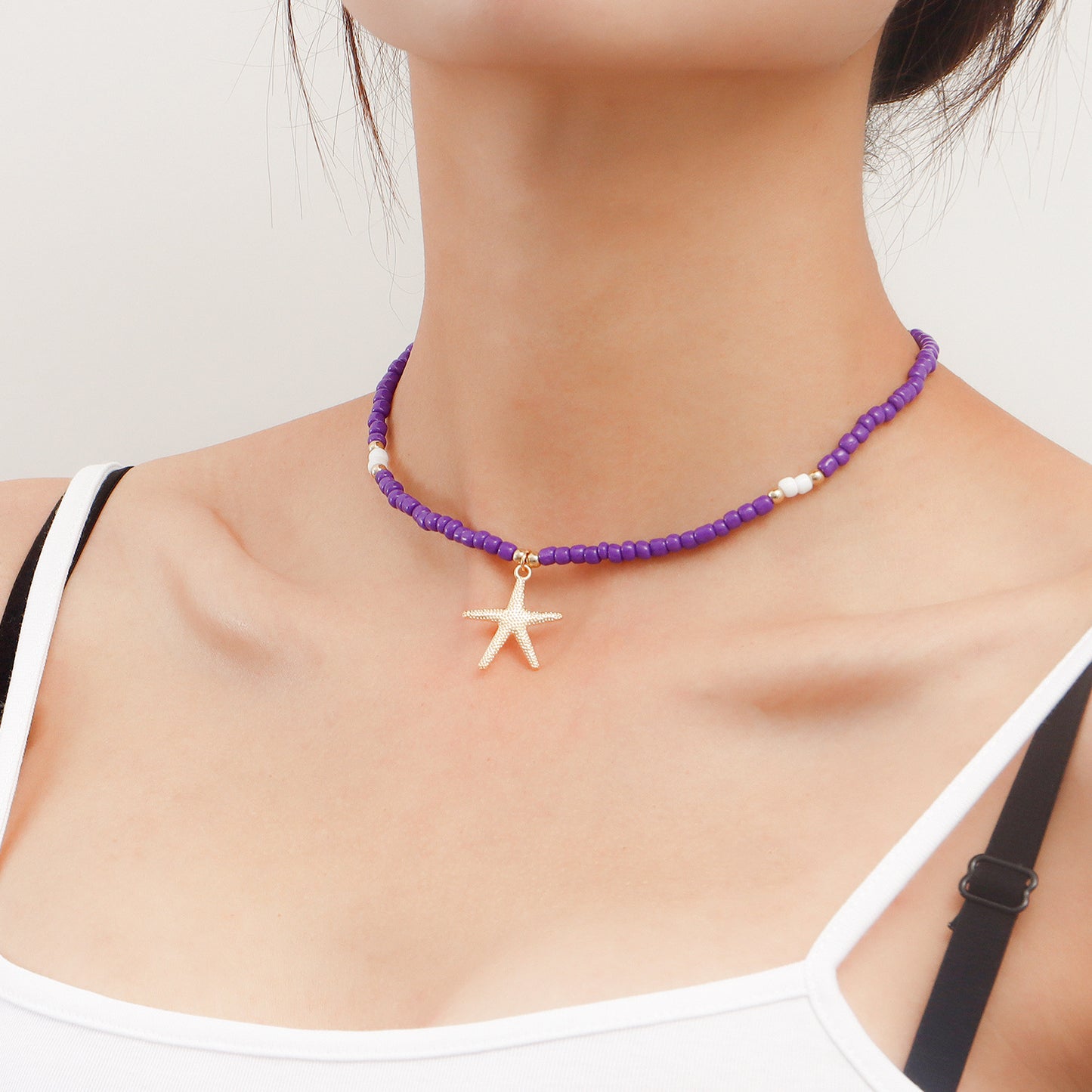 Bohemian Style Large Beaded Necklace for Women with Star Charms and Geometric Design in Alloy with Plated Finish