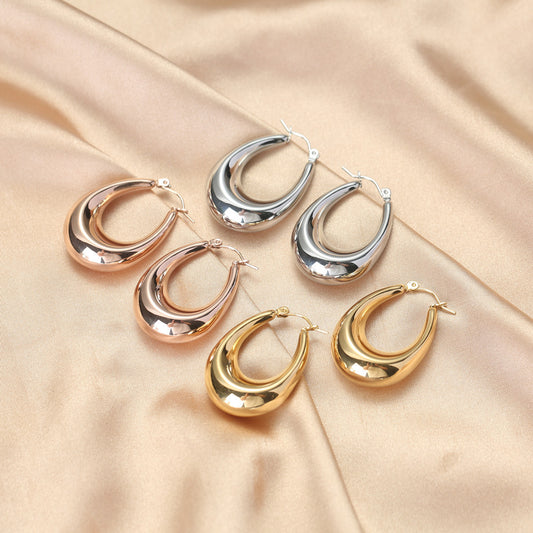Minimalist Geometric Stainless Steel Earrings with 18K Gold Plating for Women Hollow Hoop Style Fashion Jewelry