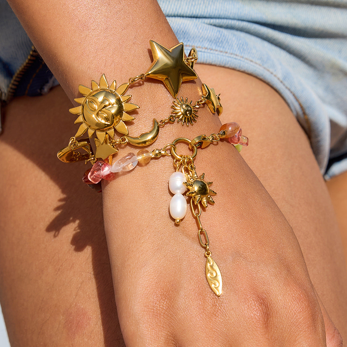 Pulsera minimalista de acero inoxidable con forma de estrella para mujer con acabado chapado, diseño geométrico, accesorio de moda de lujo