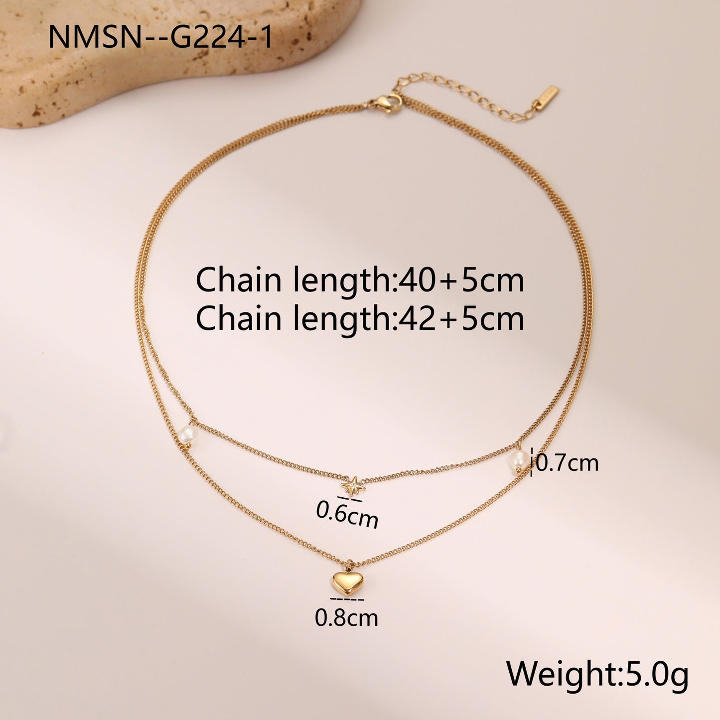 Fashionable Geometric Double-Layer Six-Pointed Star Pendant Necklace in Stainless Steel with Rhinestone Inlay and 18K Gold Plating for Women