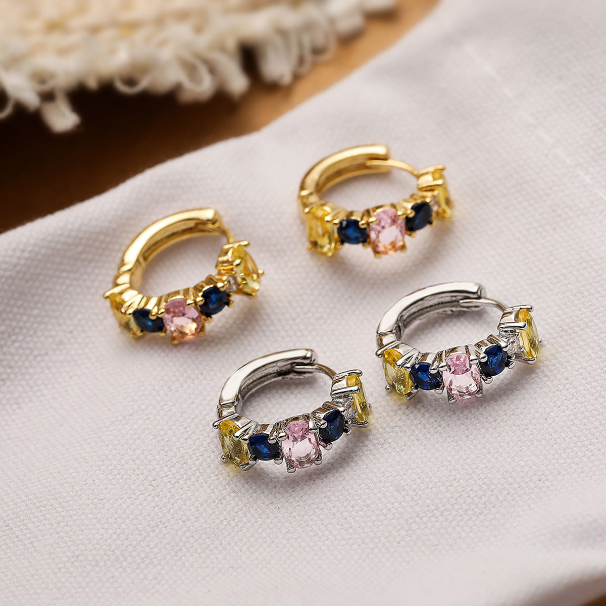 Minimalist Geometric Copper Hoop Earrings with Real Gold Plating and Zirconia Accents for Women