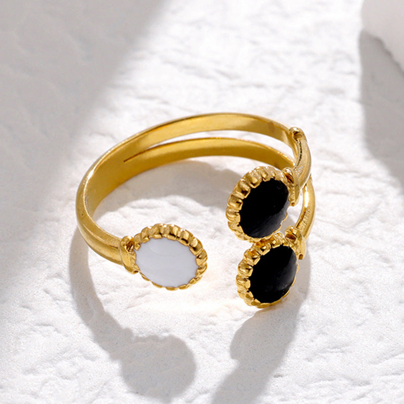 Minimalist Geometric Adjustable Open Ring for Women in Stainless Steel with Enamel Finish