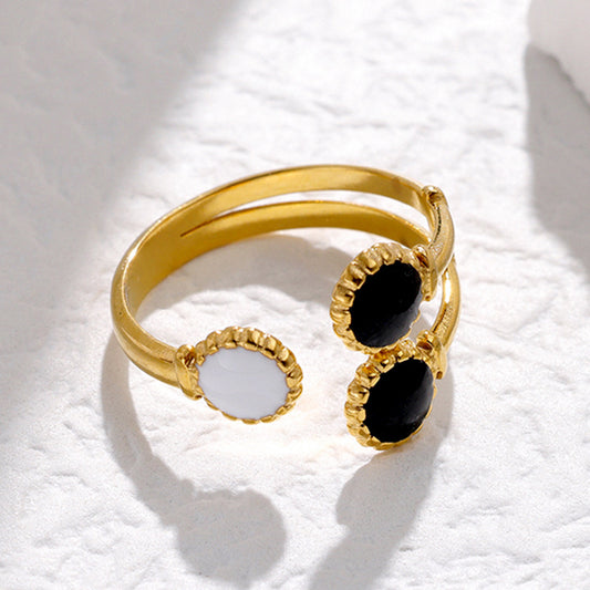 Anello Aperto Regolabile Geometrico Minimalista da Donna in Acciaio Inox con Finitura Smaltata