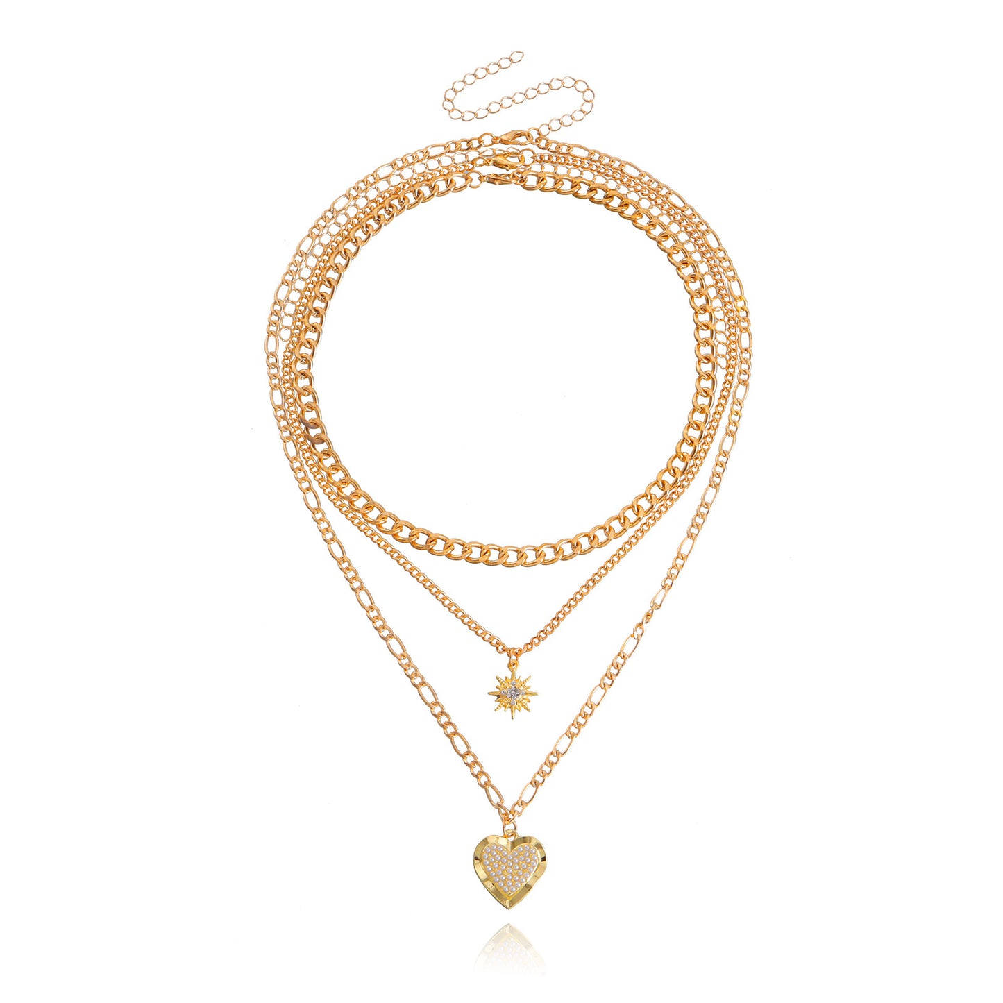 Punk Style Heart-Shaped Alloy Pendant Necklace for Women with Plated Finish and Clavicle Chain