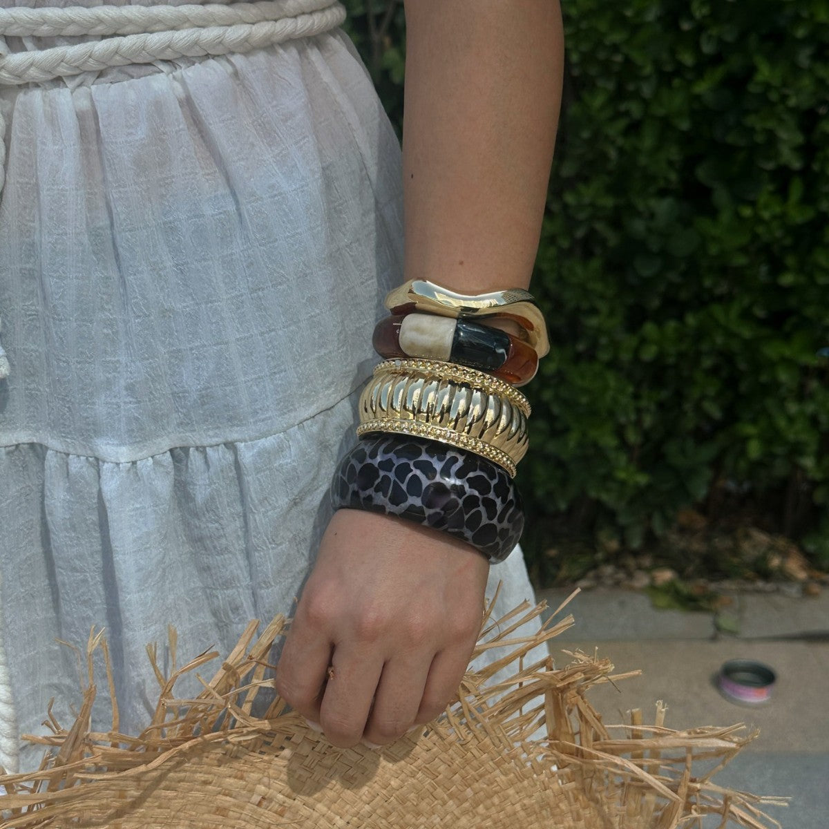 Leopard Print Geometric Alloy Plated Cuff Bracelet