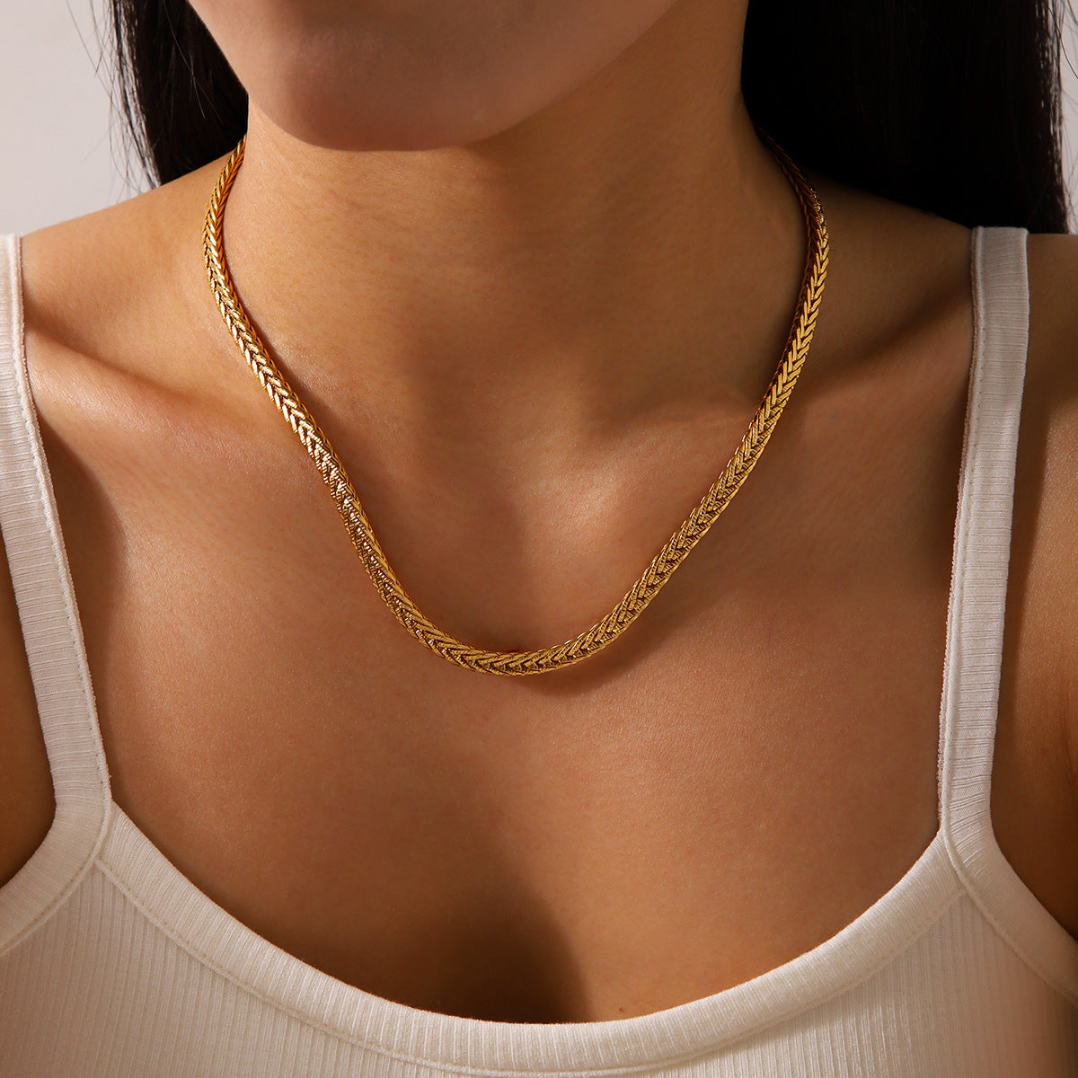 Ins Style Geometric Titanium Steel Necklace 18K Gold Plated Stainless Steel Clavicle Chain for Women