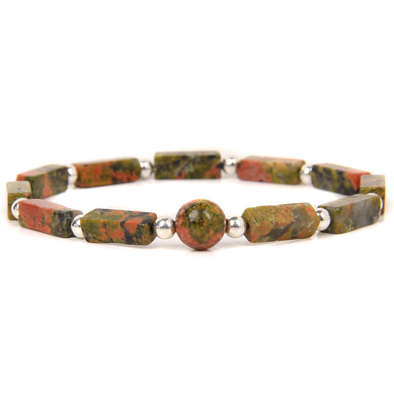 Minimalist Elegant Rectangle Natural Amethyst Agate Bracelet Unisex Floral Pattern Handmade Jewelry