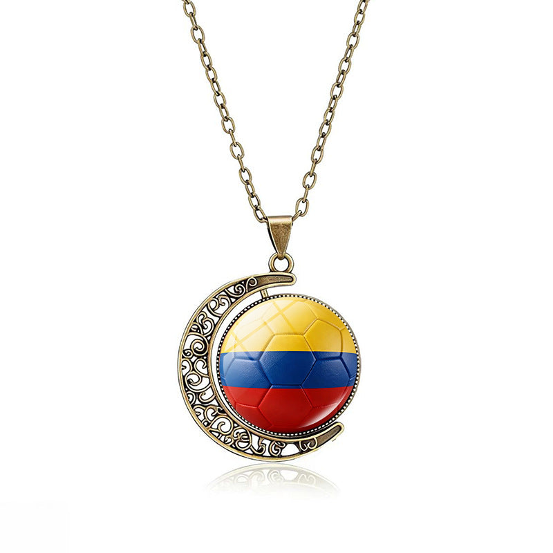 Collana Pendente Luna Placcata in Lega Casual con Ciondolo Rotante Geometrico in Cristallo, Catena a Cavo Unisex