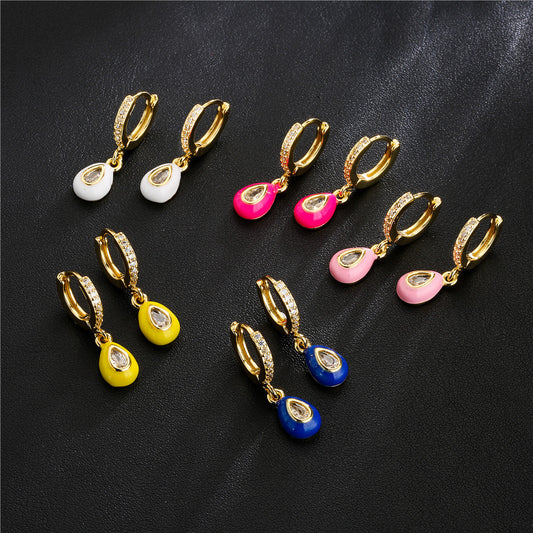 Geometric Teardrop Drip Oil Cubic Zirconia Micro-Inlay Brass 18K Gold Plated Earrings