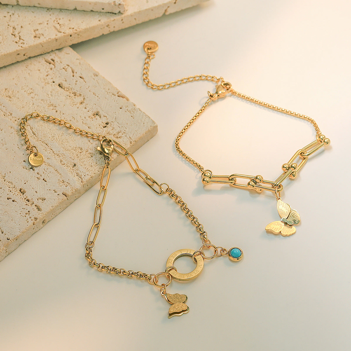 Minimalist Butterfly-Shaped Titanium Steel Bracelet with 18K Gold Plating for Women