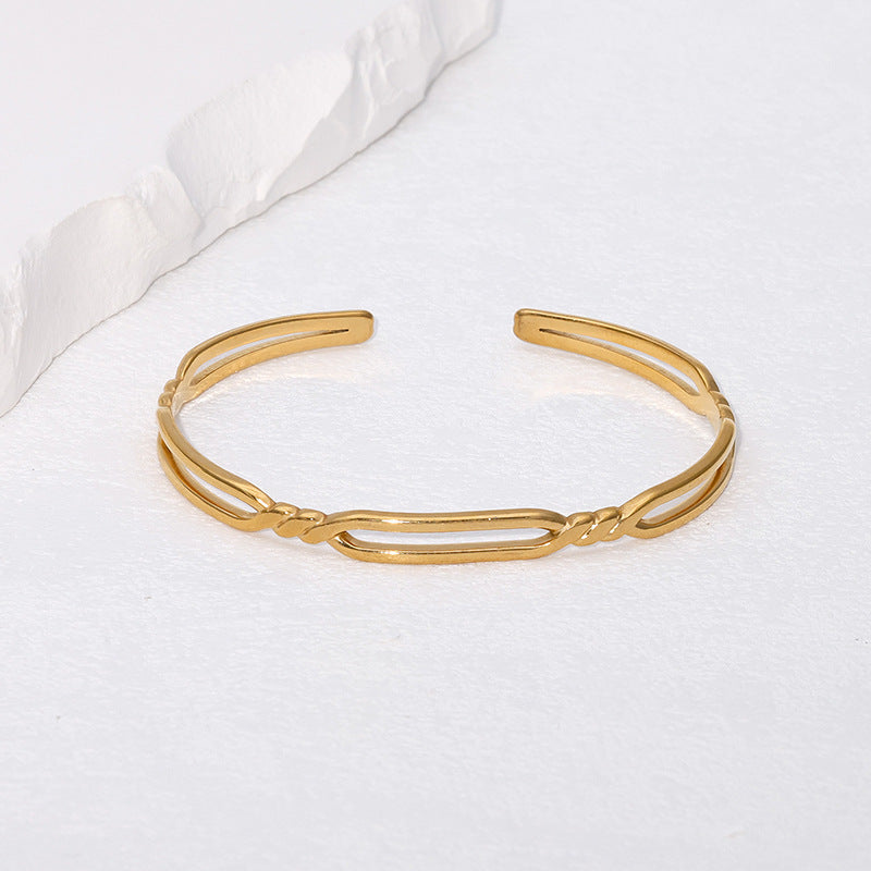 Bracciale Minimalista da Donna in Acciaio al Titanio Placcato Oro, Design a Doppio Anello, Gioielli Ipoallergenici in Acciaio Inossidabile