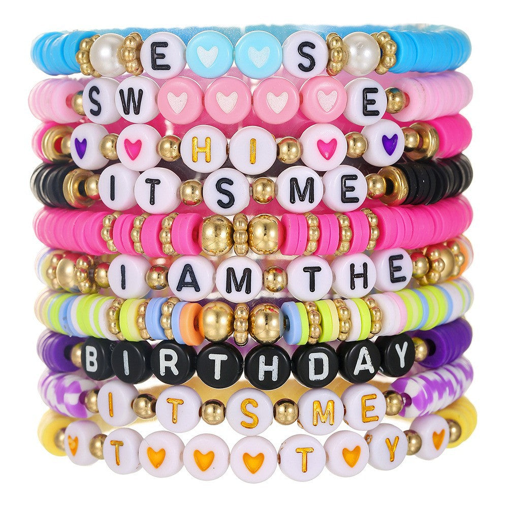 Bohemian Geometric Round Acrylic Beaded Bracelet Set