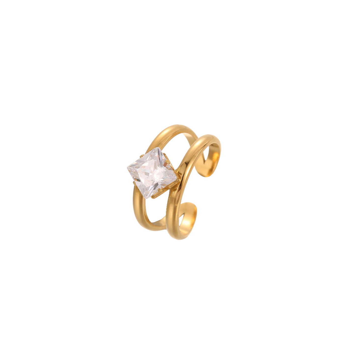 Anello geometrico minimalista da donna in acciaio inossidabile con placcatura in oro 18K e intarsio di zirconi