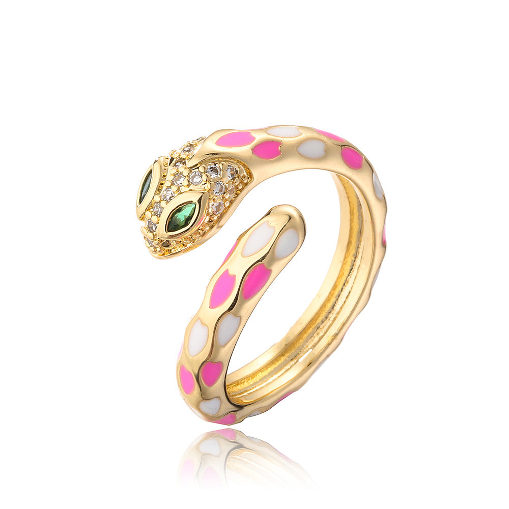 Vintage-Style Geometric Copper Ring with 18K Gold Plating and Enamel Coloring for Women