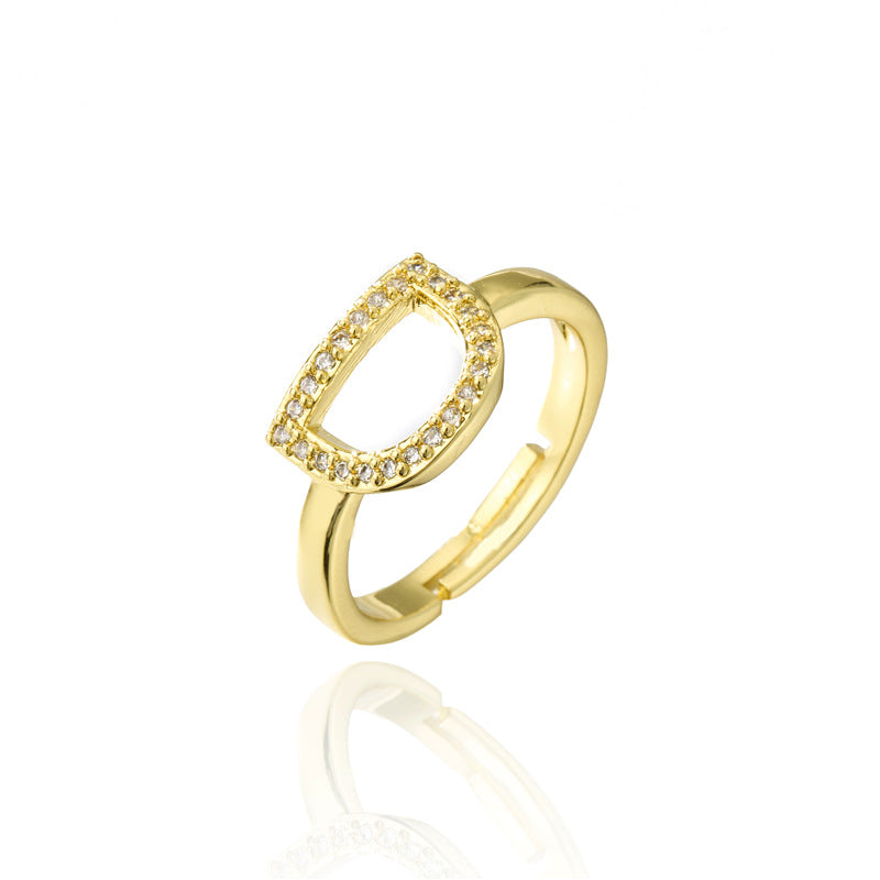 Fashion 18K Gold Plated Brass Micro-inlay Letter Ring Adjustable Open Band for Women