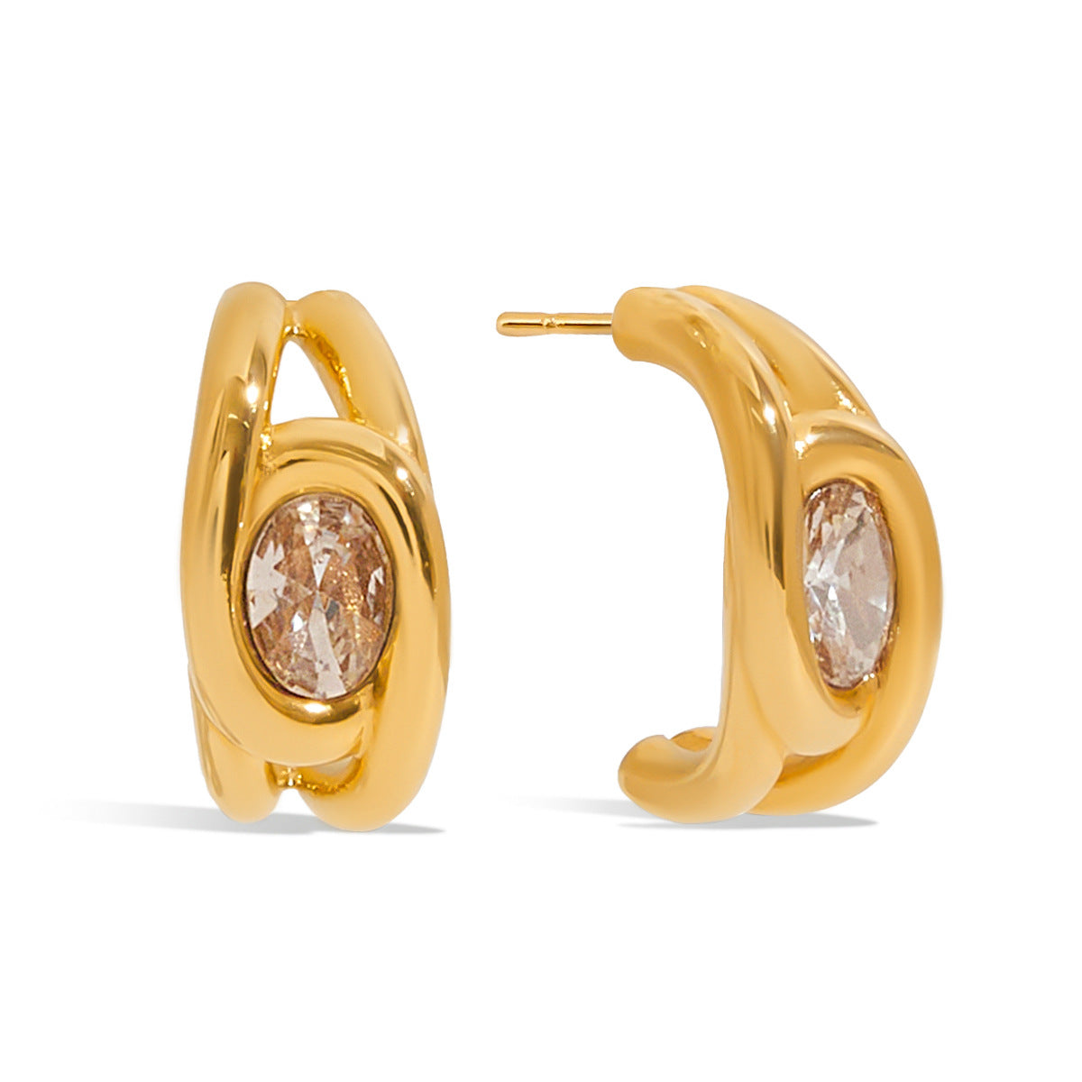 Elegant Geometric Stainless Steel Plated Stud Earrings with Cubic Zirconia for Women