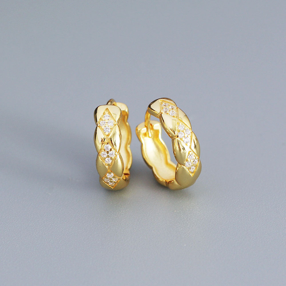 Vintage Sweet 925 Sterling Silver Geometric Rhinestone Inlay Earrings