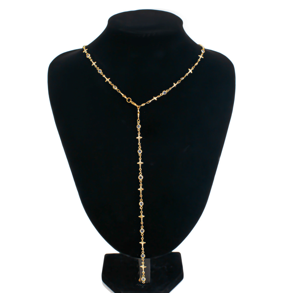 Sweet Geometric Brass Plated Necklace with Crystal Pendant for Women