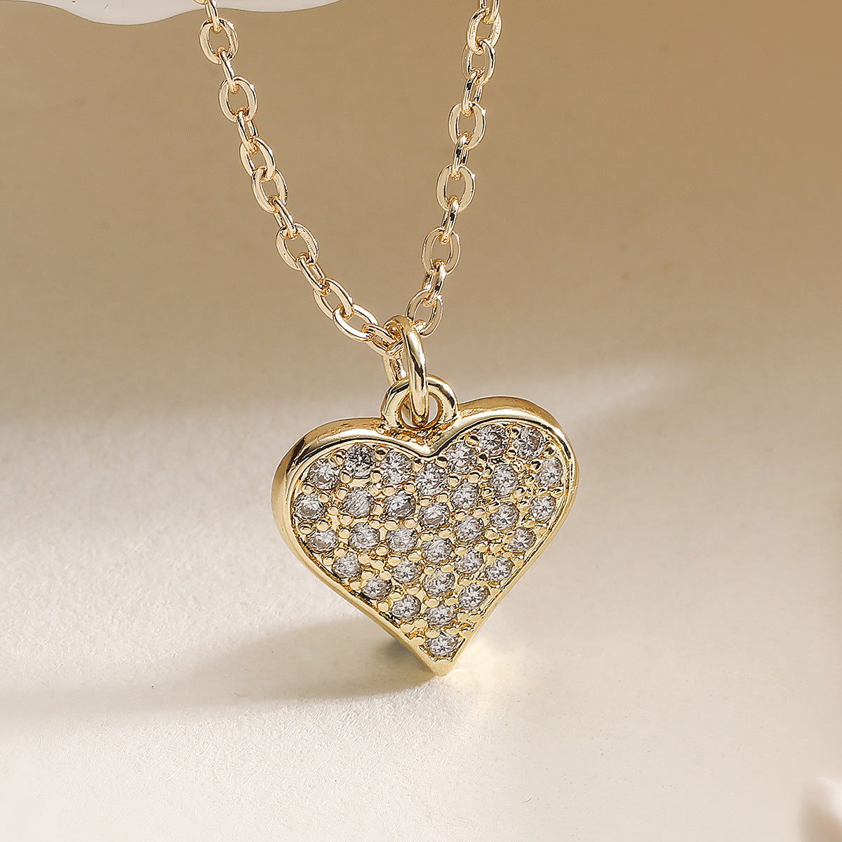 Minimalist 18K Gold Plated Brass Heart Cubic Zirconia Pendant Necklace for Women