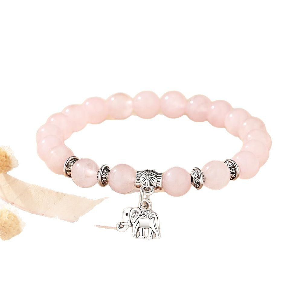 8mm Natural Stone Charm Bar Bracelet with Elephant Amethyst Amazonite Rose Quartz Fluorite Unisex Handmade Jewelry