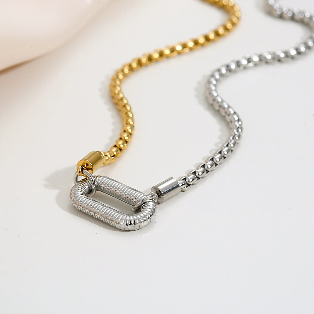 Collana Minimalista di Lusso in Acciaio Inossidabile Placcato Oro 18K con Pendente a U e a Goccia e Catena di Perle