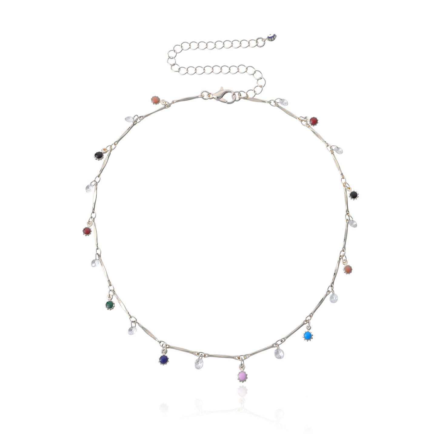 Elegant Short Rhinestone Flower Pendant Necklace for Women Alloy Plated Straight Tube Handmade Chain