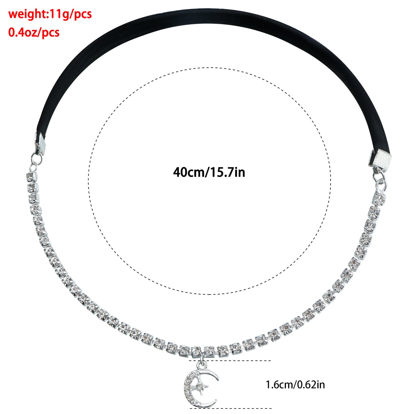 Minimalist Moon-Shaped Alloy Anklet with Rhinestone Accents and Elastic Black Band for Women