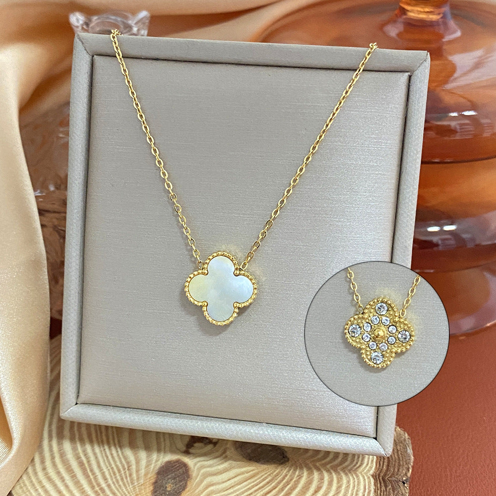 18K Gold Plated Titanium Steel Heart Cartoon Leaf Necklace with Ethnic Elements