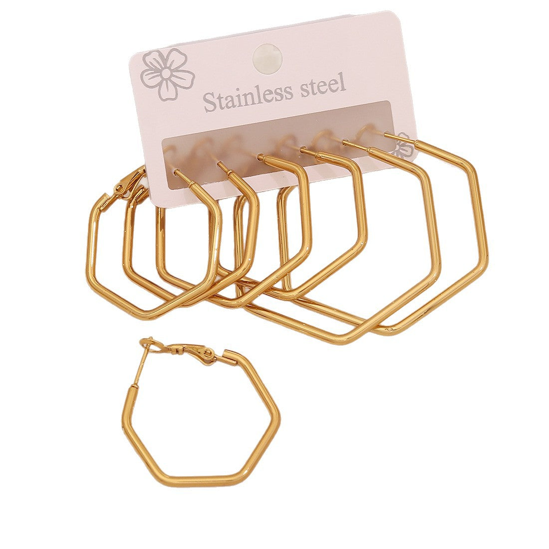 Fashion Geometric Hexagonal Stainless Steel Hoop Earrings with Plated Finish for Women