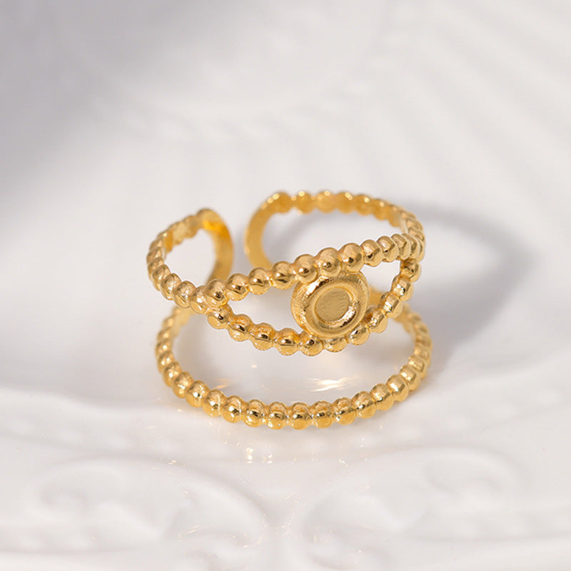 Minimalist Evil Eye Open Ring in Stainless Steel with 18K Gold Plating for Women