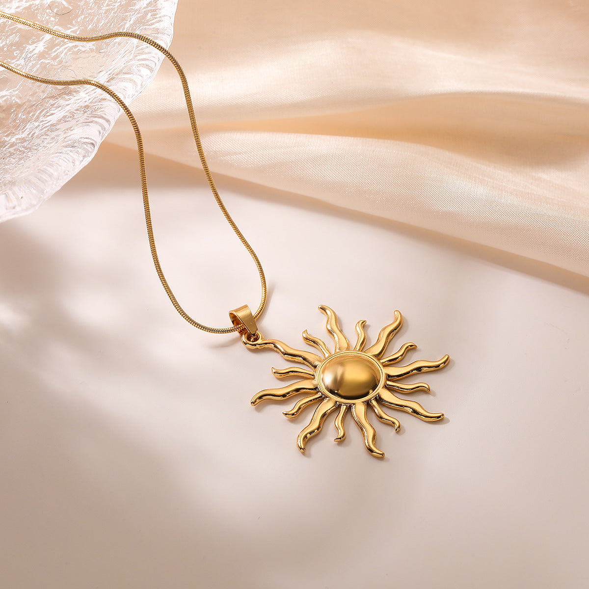 Minimalist Sunflower Pendant Necklace for Women in Titanium Steel with Gold Plating Geometric Irregular Design