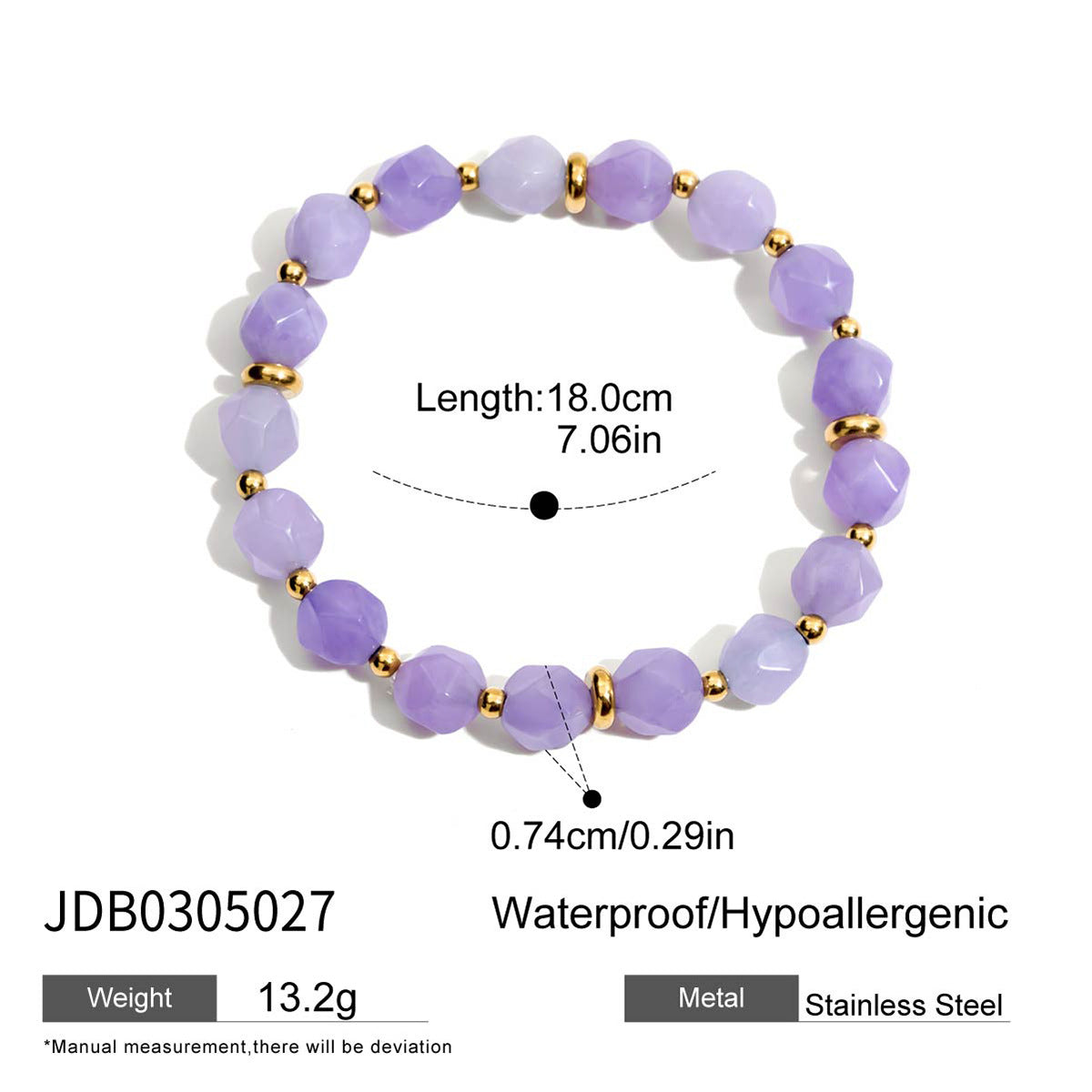 Pulsera geométrica de acero inoxidable con detalles de amatista y perlas bañada para mujer, joyería de lujo que no se deslustra