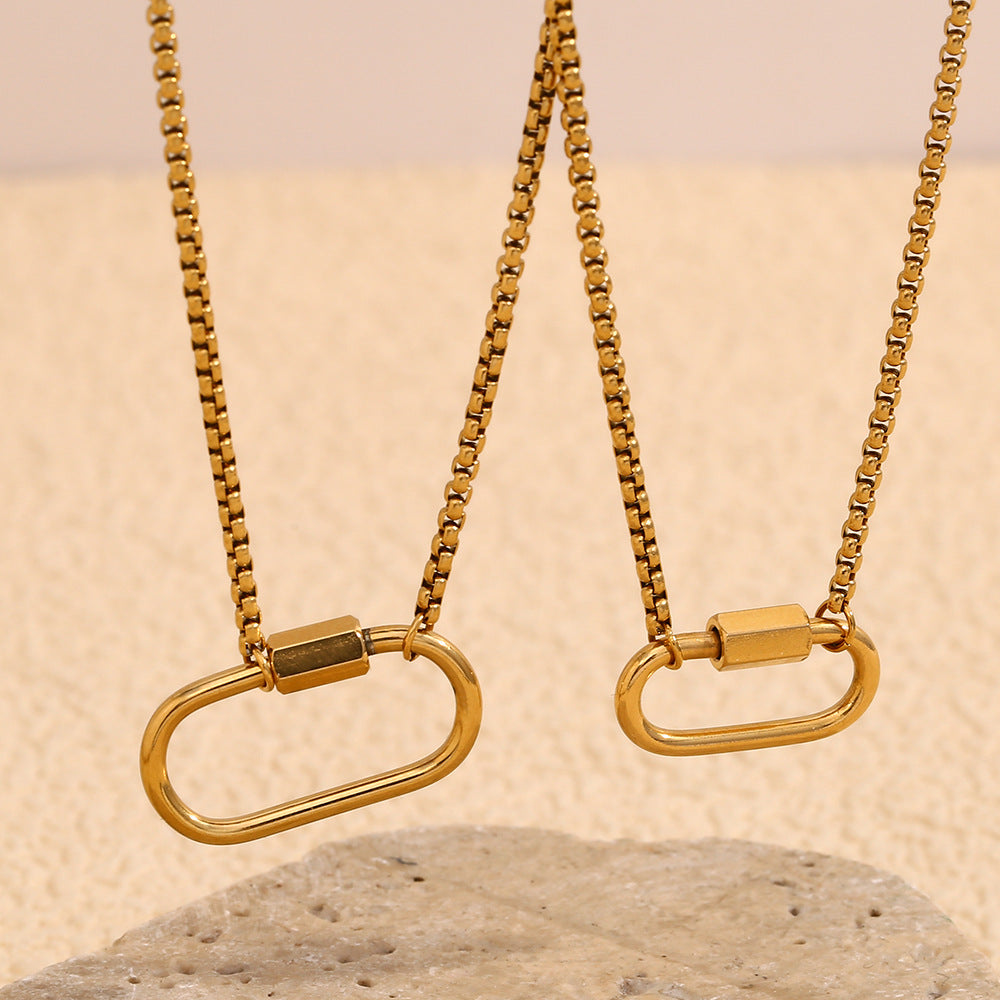 Minimalist Geometric Stainless Steel Pendant Necklace with 18K Gold Plating for Women