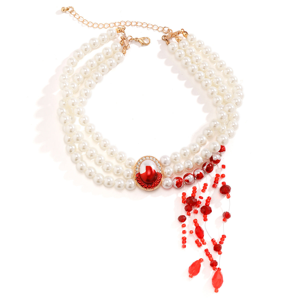 Gothic Style Geometric Pendant Choker Necklace with Alloy Chain and Faux Pearl Drops for Women