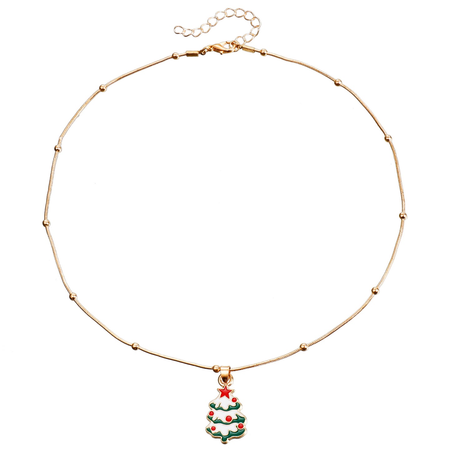 Vintage Christmas Necklace for Women with Geometric Pendant, Electroplated Metal Choker Chain, Santa and Snowflake Enamel Design