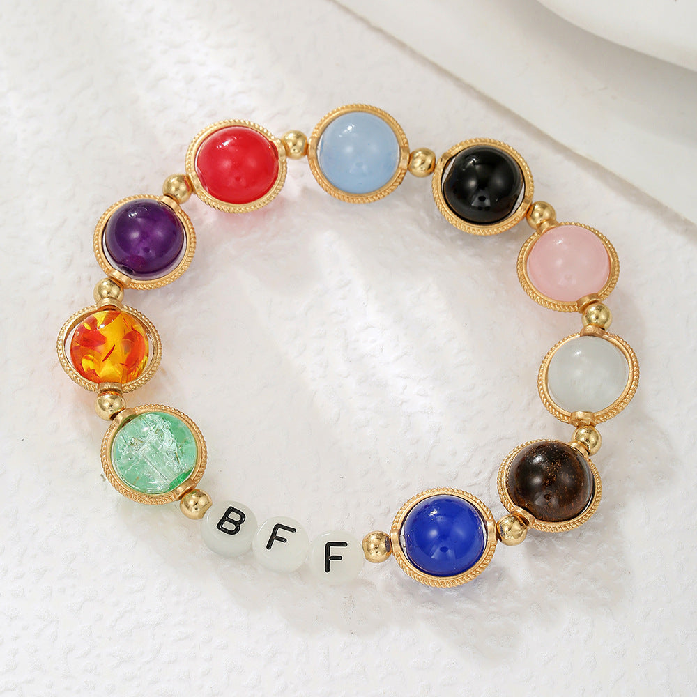 Gradient Crystal Glass Letter Bracelet Handmade BFF LOVE Friendship Jewelry