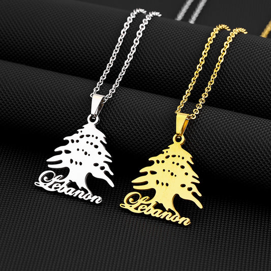 Collana con ciondolo a emblema nazionale libanese, geometrica, minimalista, alla moda, in acciaio al titanio placcato, per coppie