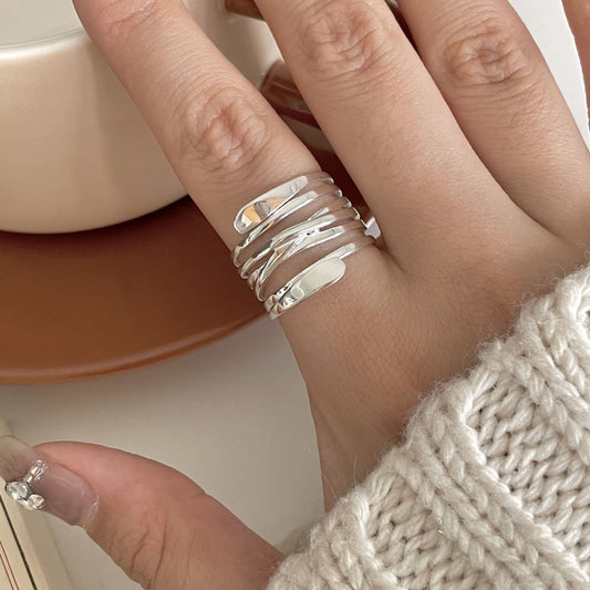 Sweet Minimalist 925 Sterling Silver Geometric Inlay Ring for Women