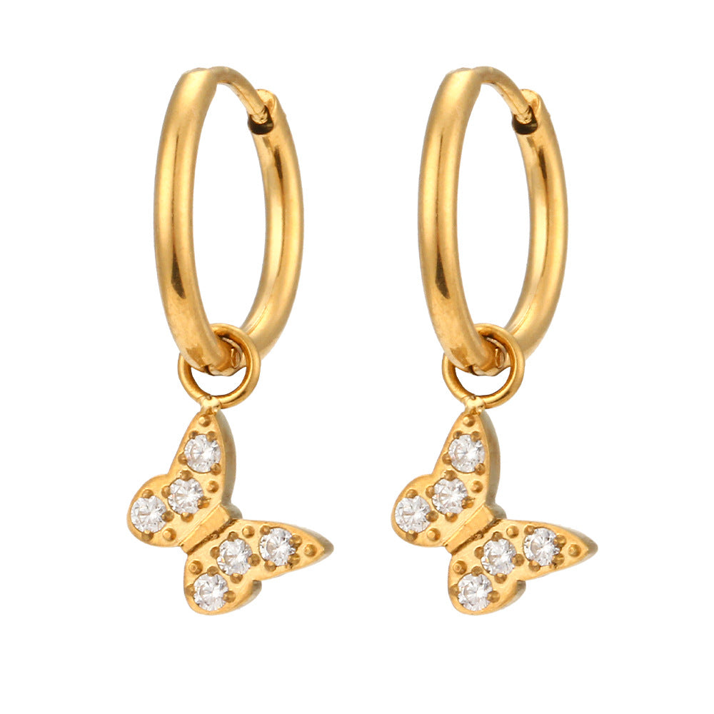Fashionable Geometric Cross Earrings in Stainless Steel with 18K Gold Plating and Zircon Accents
