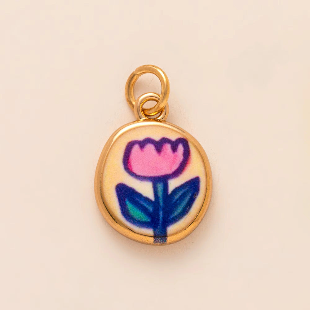 Sweet Geometric Heart Floral Stainless Steel Plated Pendant Necklace for Unisex