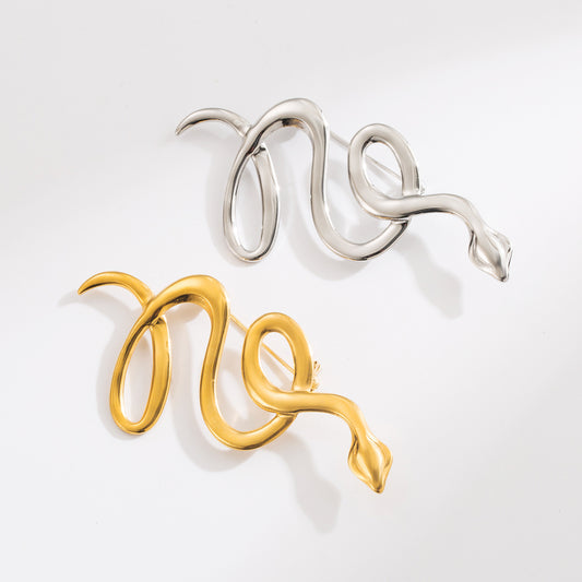 Spilla a Spilla in Acciaio Inossidabile Placcato Oro 18K a Forma di Serpente Esagerata, Accessorio Unisex