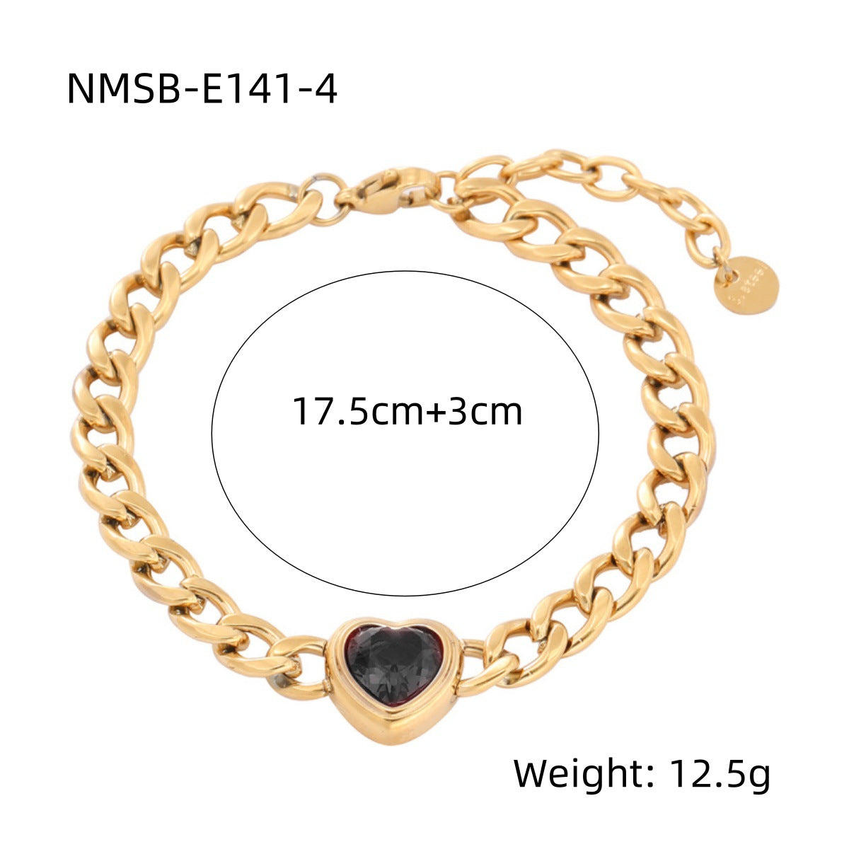 Fashionable Heart-Shaped Cubic Zirconia Titanium Steel Bracelet for Women with 18K Gold Vacuum Plating and Geometric Design
