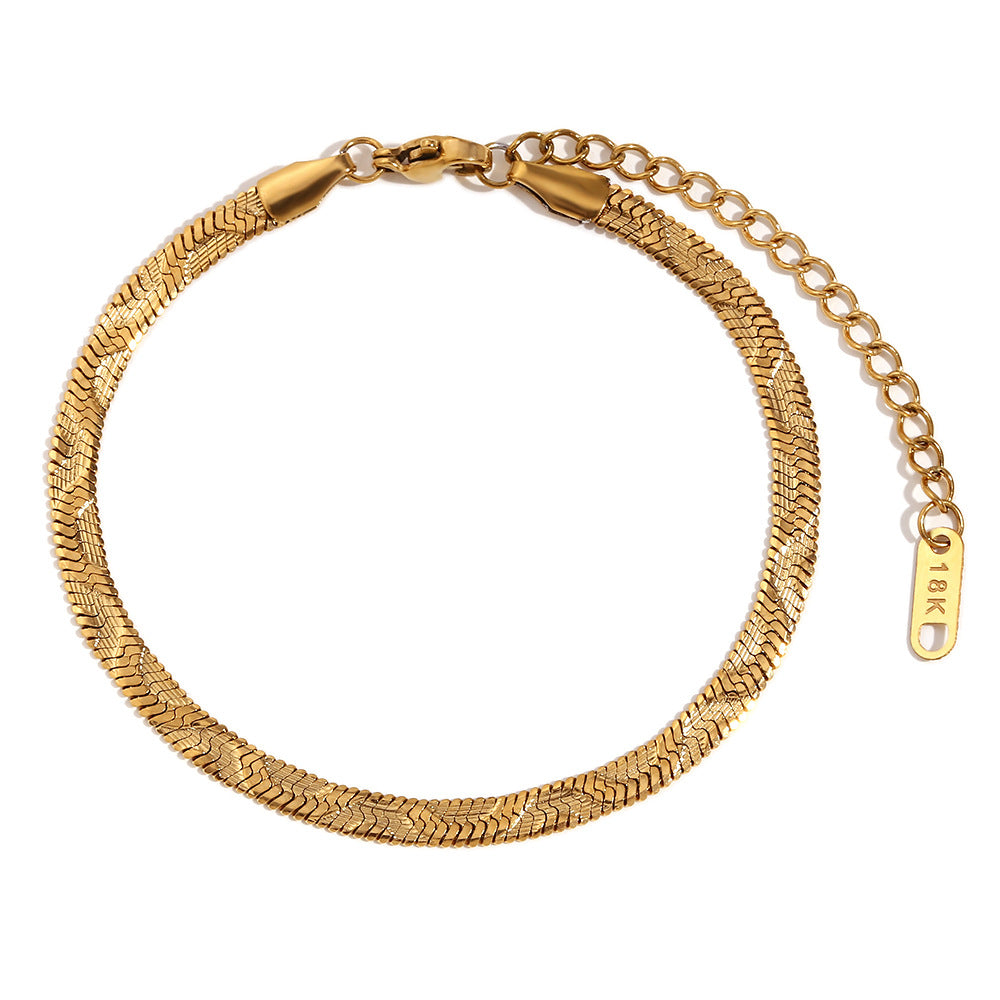 Collana da donna a spina di pesce con motivo a onda, in acciaio inossidabile placcato oro 18 carati, geometrica e minimalista
